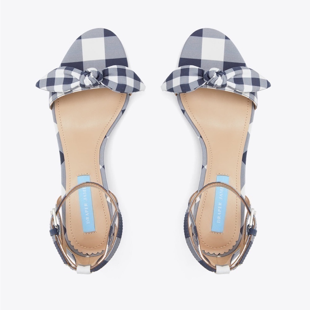 🆕Draper James Preston Block Heel Ankle Strap Sandals Nassau Navy White Gingham - Picture 4 of 9